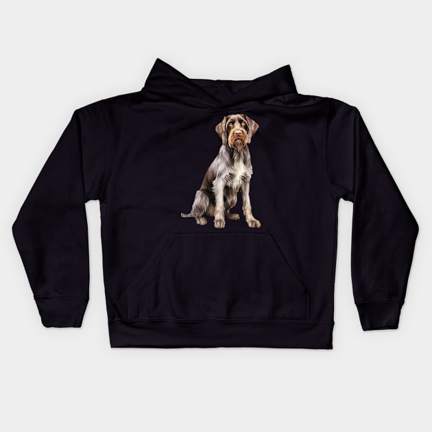 German Wirehaired Pointer Kids Hoodie by DavidBriotArt